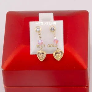 "ARETES LARGOS DE 15 AÑOS CON CRISTALES SWAROSKY ROSADOS, ORO 10K #775-3346"