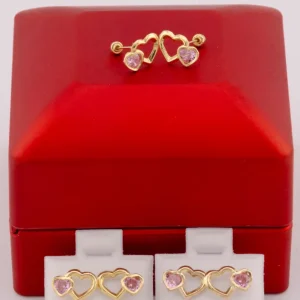 "ARETES PREMIUM DE CORAZON CON ZIRCONIA ROSADA. ORO 10K #775-3615"
